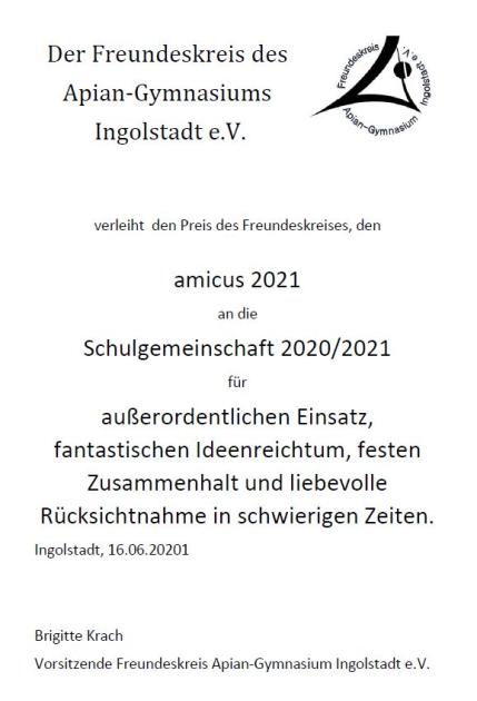  "amicus"-Urkunde des Freundeskreises